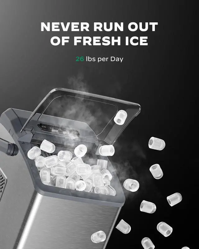 Alt view image 4 of 7 - Ice Makers Countertop, 26 lbs per Day, Fast Ice in 6 Minutes, Self-Cleaning Ice Maker, Compact Countertop Ice Machine for Home, Kitchen/Office/Parties