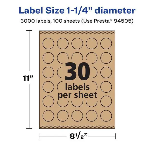 Alt view image 5 of 6 - ® Kraft Brown Round Labels, Sure Feed® Technology, 1.25" Diameter, 3,000 Kraft Brown Labels, Print-to-The-Edge, Laser/Inkjet Printable
