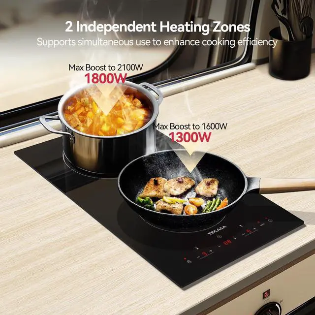 Alt view image 3 of 7 - 12 Inch Induction Cooktop 3500W, Built-in Electric Stove with 2 Boost Burners, Compatible with Magnetic Cookers, Timer & Child Safety Lock, 9 Power Levels