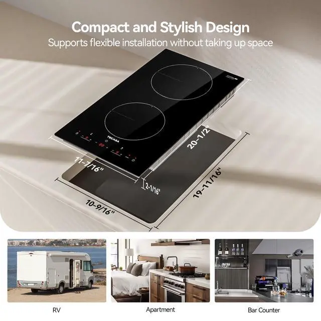 Alt view image 5 of 7 - 12 Inch Induction Cooktop 3500W, Built-in Electric Stove with 2 Boost Burners, Compatible with Magnetic Cookers, Timer & Child Safety Lock, 9 Power Levels
