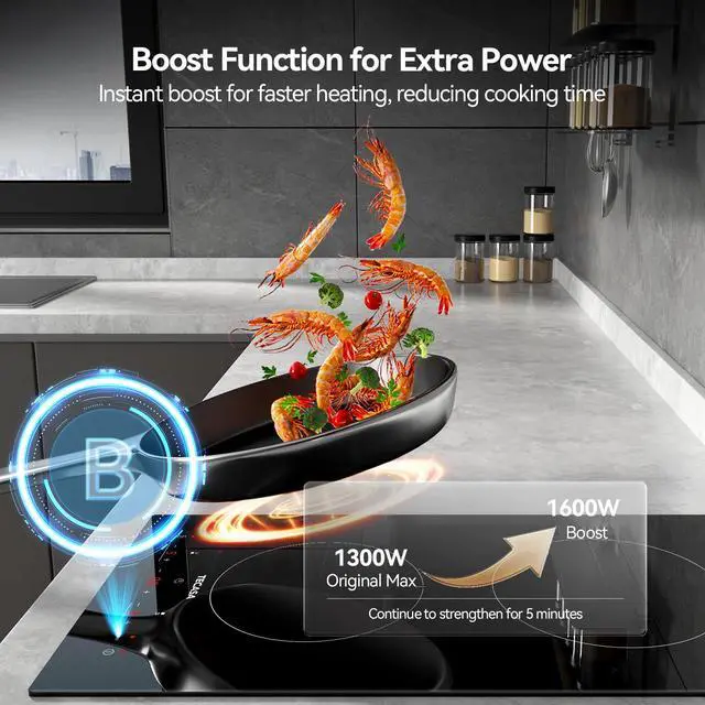 Alt view image 7 of 7 - 12 Inch Induction Cooktop 3500W, Built-in Electric Stove with 2 Boost Burners, Compatible with Magnetic Cookers, Timer & Child Safety Lock, 9 Power Levels
