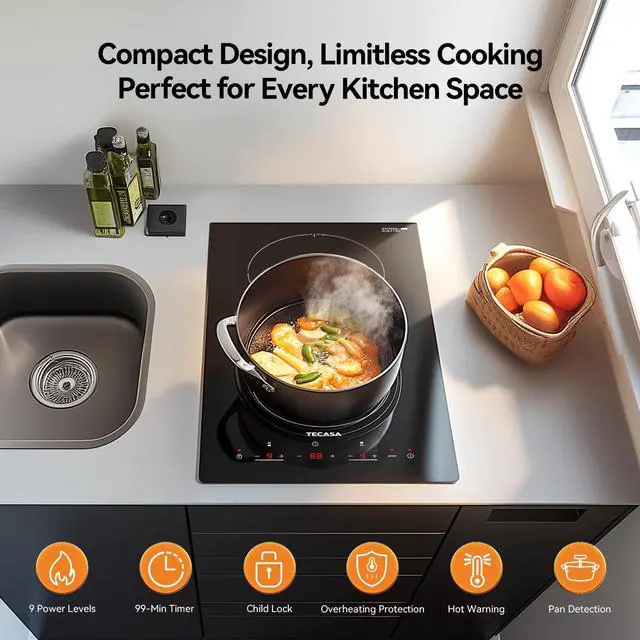Alt view image 2 of 7 - 12 Inch Induction Cooktop 3500W, Built-in Electric Stove with 2 Boost Burners, Compatible with Magnetic Cookers, Timer & Child Safety Lock, 9 Power Levels
