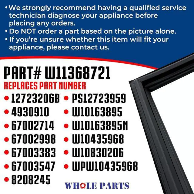 Alt view image 3 of 7 - Upgraded Refrigerator French Door Gasket (Black) Part # W11368721 - Compatible with Some Amana, Jenn Air, Kenmore, Kitchen Aid, Maytag and Whirlpool Refrigerators, W11368721 (S)