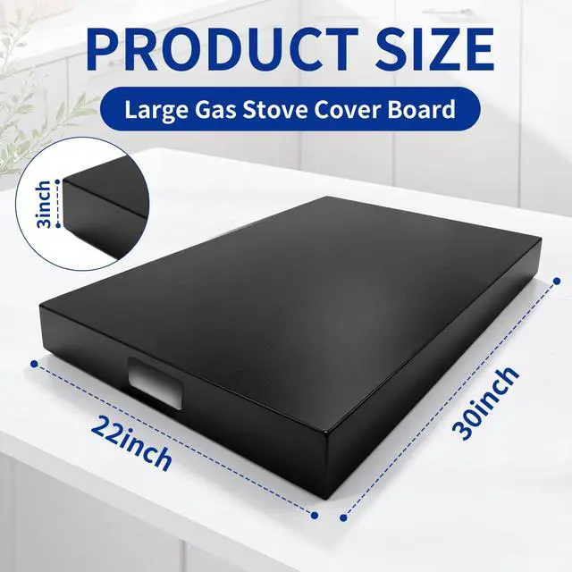 Alt view image 2 of 7 - Metal Gas Stove Cover Board, 30 x 22 x 3 Inch Gas Stove Top Covers with Handle, Noodle Board Gas Stove Cover, Fits Home Gas & Electric Stoves, Easy-Clean Kitchen Storage