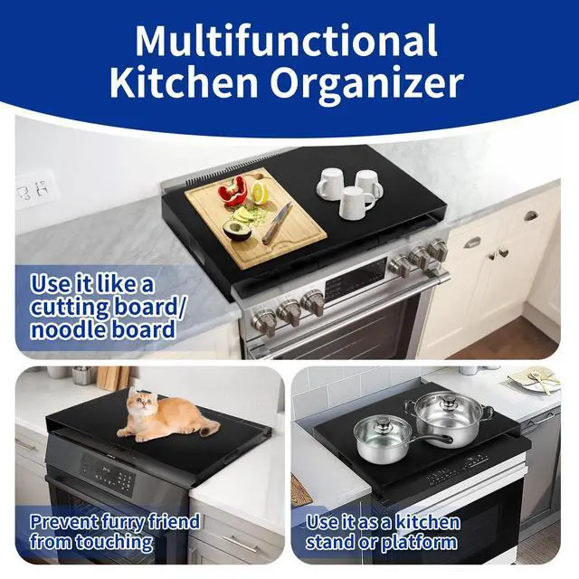 Alt view image 7 of 7 - Metal Gas Stove Cover Board, 30 x 22 x 3 Inch Gas Stove Top Covers with Handle, Noodle Board Gas Stove Cover, Fits Home Gas & Electric Stoves, Easy-Clean Kitchen Storage