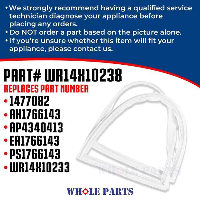 Alt view image 3 of 7 - Upgraded Refrigerator French Seal Gasket with Flap, (Magnetic Strip Inside), Single Piece, Part# WR14X10238 - Replacement and Compatible with Some GE Refrigerator