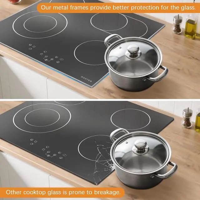 Alt view image 3 of 7 - 24 Inch Electric Cooktop with Glass Protecting the Metal Frame | 4 Burners Radiant Ceramic Stove Top with Dual and Oval Expandable Zones, Timer, Child Lock, 220-240V Hardwired, No Plug