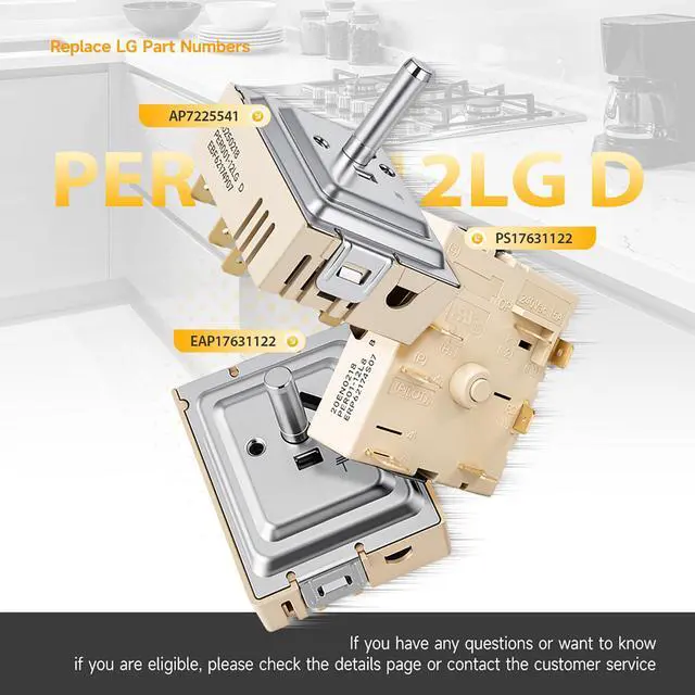 Alt view image 6 of 7 - EBF62174907 LG Oven Range Surface Element Infinite Control Switch Replacement PER001-12LG PER001-12S D EBF62174902 EBF62174904