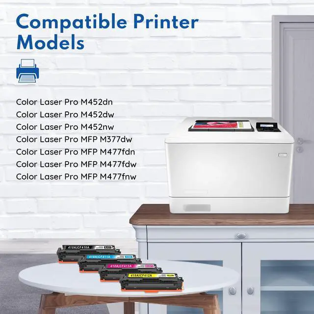 Alt view image 3 of 7 - 410A Toner Cartridge 4 Pack (with Chip) Works with Color Laser Pro M452dn M452dw M452nw; Color Laser Pro MFP M377dw M477fdn M477fdw M477fnw Printer Replacement for HP 410A Toner Cartridge 410X CF410AQ