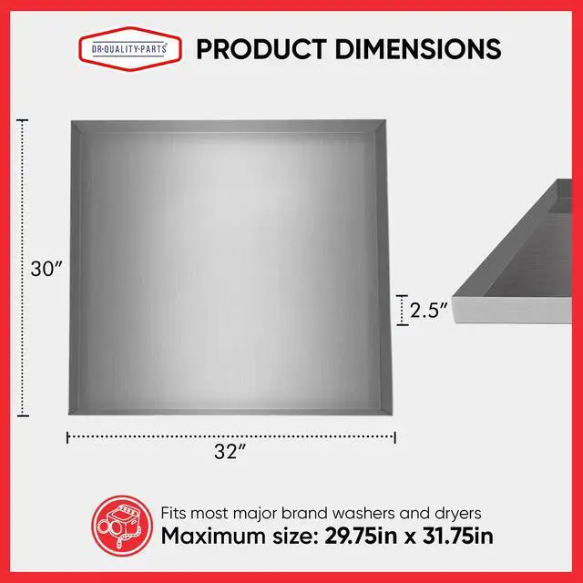 Alt view image 4 of 7 - Heavy Duty Washing Machine Drain Pan - Galvanized Steel Washer Drip Tray for Laundry Room Floor Protection Top Load Front Load Spin Dryer 2.5 Inch Deep - Metal Silver 32x30 Inch