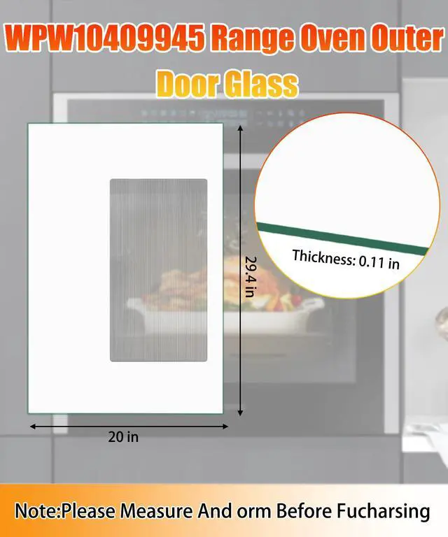 Alt view image 2 of 6 - WPW10409945 W10409945 Range Oven Outer Door Glass | Fits for Whirlpool Range Door Glass,Replaces Part Number 2210187 AP6021059 PS11754379 EAP11754379