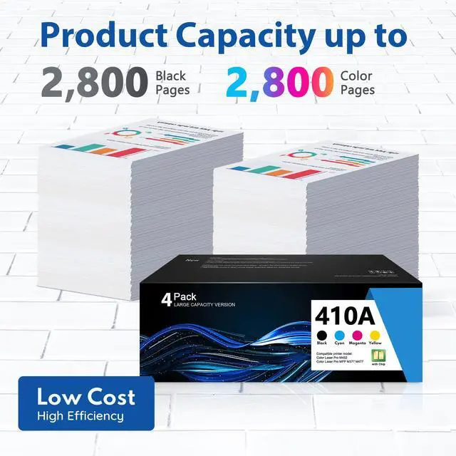 Alt view image 4 of 7 - 410A Toner Cartridge 4 Pack (with Chip) Works with Color Laser Pro M452dn M452dw M452nw; Color Laser Pro MFP M377dw M477fdn M477fdw M477fnw Printer Replacement for HP 410A Toner Cartridge 410X CF410AQ