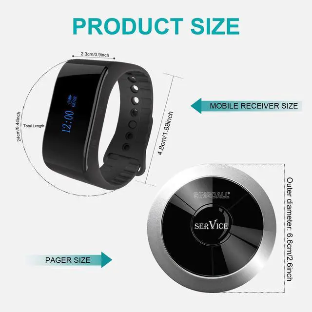 Alt view image 4 of 7 - Wireless Calling System, Nurse Call System, 360 Degree Waterproof Pager Watch Receiver, No Screw Pager, Pack of 5 Pagers and 1 Receiver