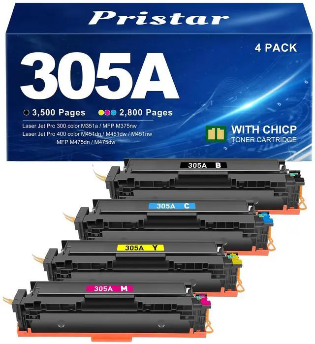 Main image of 305A Toner Cartridge 4-Piece Combo Pack Compatible for HP 305A 305X | Replacement for HP Color Laser Jet Pro 400 Color MFP M451dn M451dw M451nw M475dn M475dw M375nw (Black/Cyan/Magenta/Yellow)