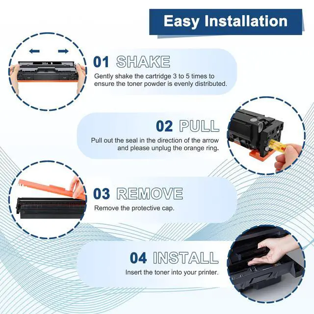 Alt view image 5 of 7 - 305A Toner Cartridge 4-Piece Combo Pack Compatible for HP 305A 305X | Replacement for HP Color Laser Jet Pro 400 Color MFP M451dn M451dw M451nw M475dn M475dw M375nw (Black/Cyan/Magenta/Yellow)