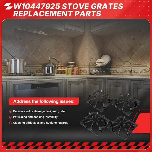 Alt view image 2 of 7 - W10447925 8.3x8.8" Stove Grates 4Pack For Whirlpool Amana Kenmore Gas Range | Replaces AP6022801, W10436434