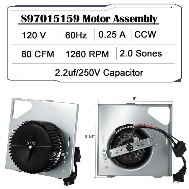Alt view image 2 of 7 - S97015159 Blower Assembly 80CFM, 2.0 Sones, Compatible with Broan 684, 2684F-A, 684NT, 684NT-A, 80RDF, 80RDB, 2684F, 110RDF, Replacement for Broan Bathroom Exhaust Fan S97015159, 97015159