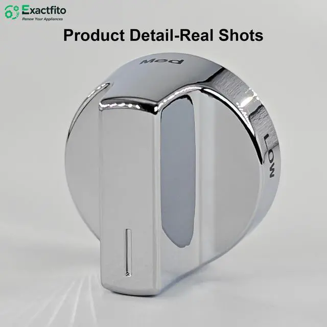 Alt view image 6 of 7 - 5 Pcs Whirlpool Stove Knobs Replacement W11123250, W10906401 |, Reinforced D-Shape, Heat-resistant blend: 110140°C, Mirror brushed nickel finish