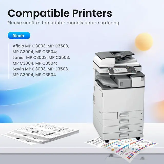 Alt view image 2 of 6 - MP C3003 Toner Cartridges 841813 841814 841815 841816, B/C/M/Y | MP C3503 MP C3003, MPC3503 MPC3003, Replacement for Ricoh Aficio Lanier Savin MP C3003 MP C3503 MP C3004 MP C3504 Printers