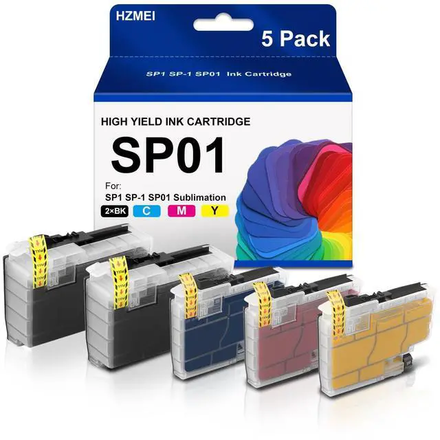 Main image of SP1 SP-1 SP01 Ink Cartridge High Yied SP01BKS SP01CS SP01MS SP01YS Ink 5-Pack Replacement for Brother SP-1 SP01 SP1 Sublimation Printer,2 Black,Cyan Magenta Yellow (with New Chip)