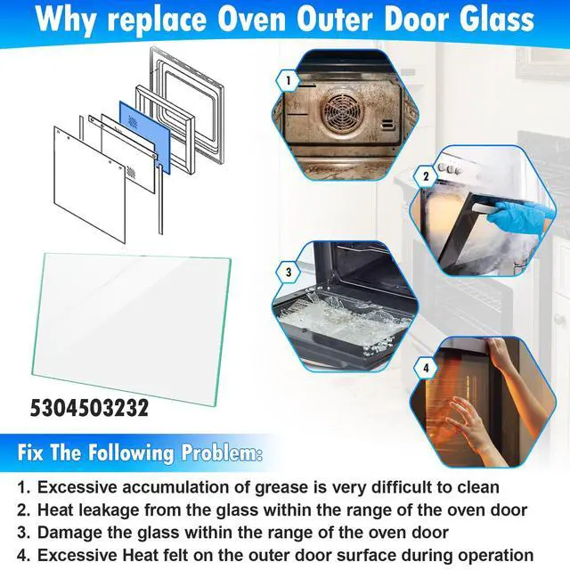 Alt view image 7 of 7 - Upgraded 20.12"x12.95" 5304503232 Range Inner Door Glass Replacement Compatible with Frigidaire,Kenmore and Crosley Oven Inner Door Glass 316237100 316117507 316117506 316117504 316117503 316117500