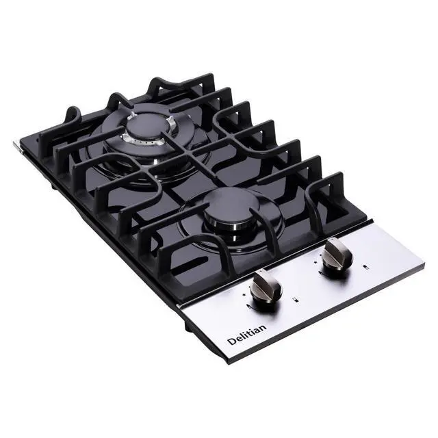 Alt view image 2 of 7 - 12 Inch Gas Cooktop, Built-in Tempered Glass 2 Burners Gas Stovetop LPG/NG Convertible Gas Stove Dual Fuel Gas Hob for RVs, Apartments, Outdoor DT2188A