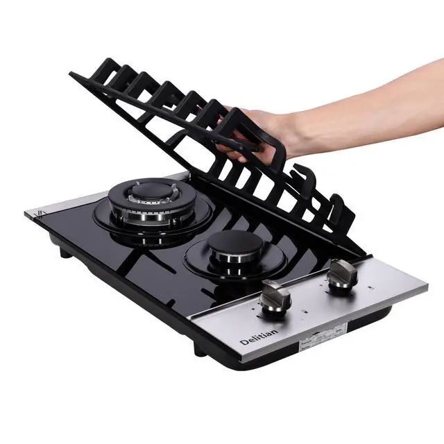 Alt view image 5 of 7 - 12 Inch Gas Cooktop, Built-in Tempered Glass 2 Burners Gas Stovetop LPG/NG Convertible Gas Stove Dual Fuel Gas Hob for RVs, Apartments, Outdoor DT2188A