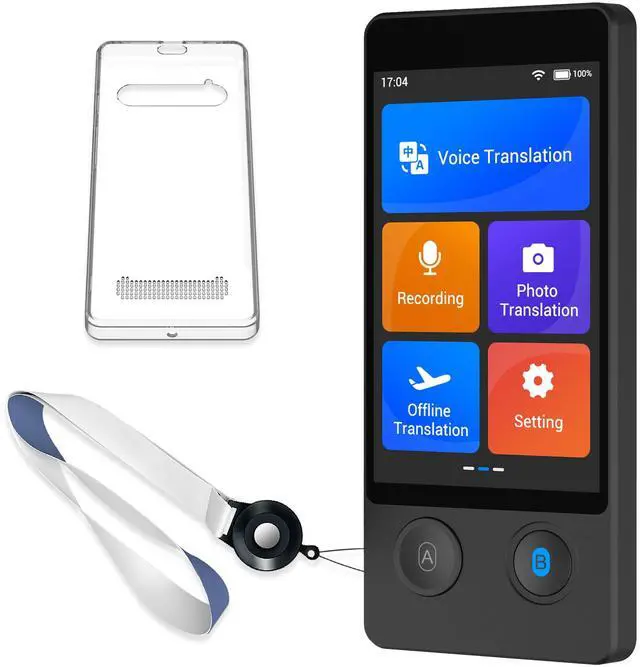 Main image of Translator Device W12S Support 144 Languages and Accents 98% High Accuracy Rapid Two Way Translation in 1s with Protective Case and Lanyard W12S Black