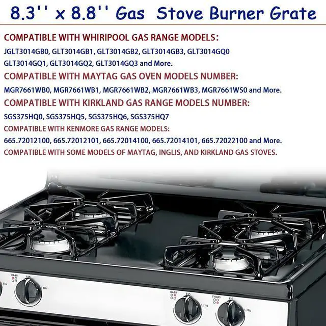 Alt view image 6 of 6 - Burner Grates W10447925 Stove Replacement Parts for Whirlpool Stove Grates Top-Cast Iron Surface Burner Oven Grates for Amana, Kenmore, Inglis, Kirkland-8.3'' x 8.8'' Gas Stove Range Grates