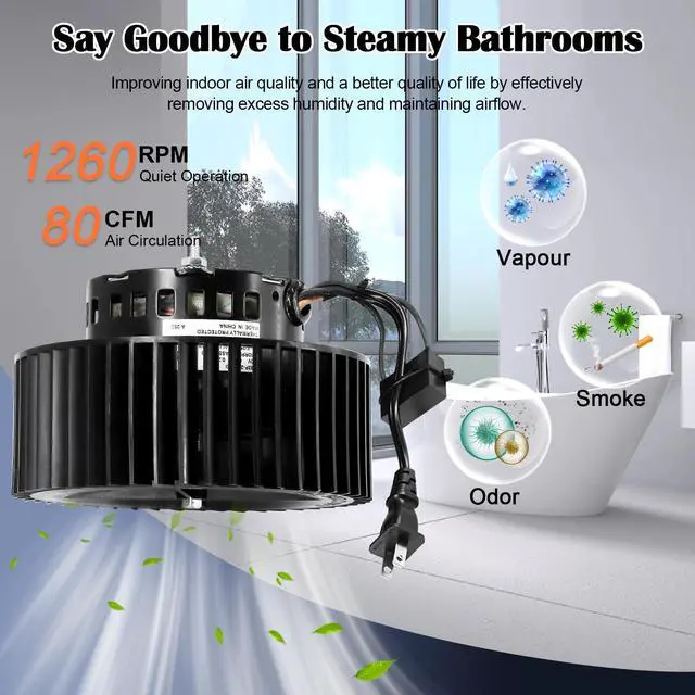 Alt view image 7 of 7 - S97015159 Bathroom Exhaust Blower Fan 80CFM 2.0 Sones for Broan 676-D/2676F-A Replacement, 676, 684, 684-D, 2684F-A, 684NT, 684NT-A, 683-C, 683C, 80RDF, 80RDB, 671SP, NT080C, HD50, VSBP90M