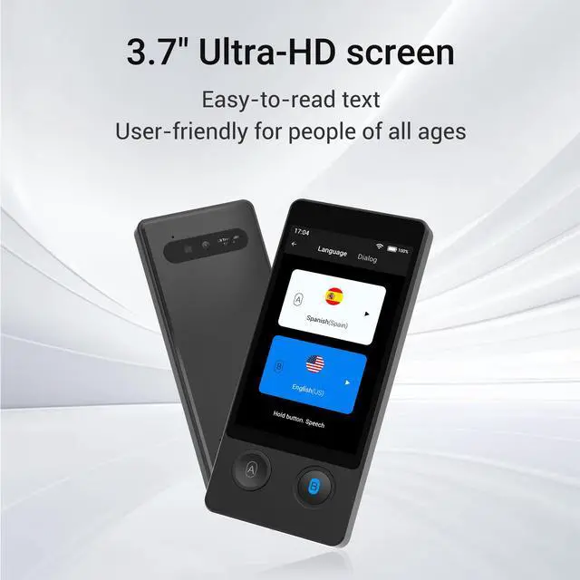 Alt view image 7 of 7 - Translator Device W12S Support 144 Languages and Accents 98% High Accuracy Rapid Two Way Translation in 1s with Protective Case and Lanyard W12S Black