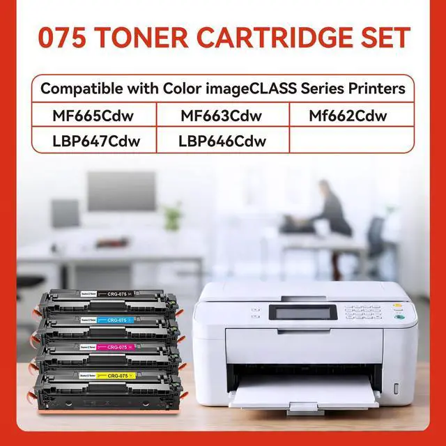 Alt view image 3 of 7 - 075 Toner Cartridge Set Compatible with Canon 075 075H for MF665Cdw 4 Pack | CRG075 | Replacement for Canon MF665Cdw | MF663Cdw | MF662Cdw | LBP646Cdw | LBP647Cdw | MF660c LBP640c Series | Smart Chip
