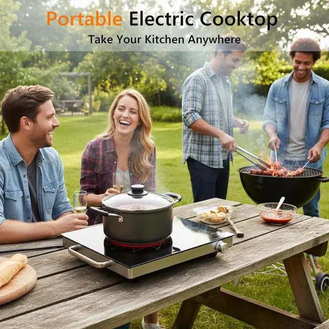 Alt view image 4 of 6 - Portale Electric Cooktop 110V with Handle, Knob and Touch Control | Single Burner Electric Stove,1800W One Burner Ceramic Cooktop, Timer, Child Lock, Overheat Protection, 9 Power Levels, Green