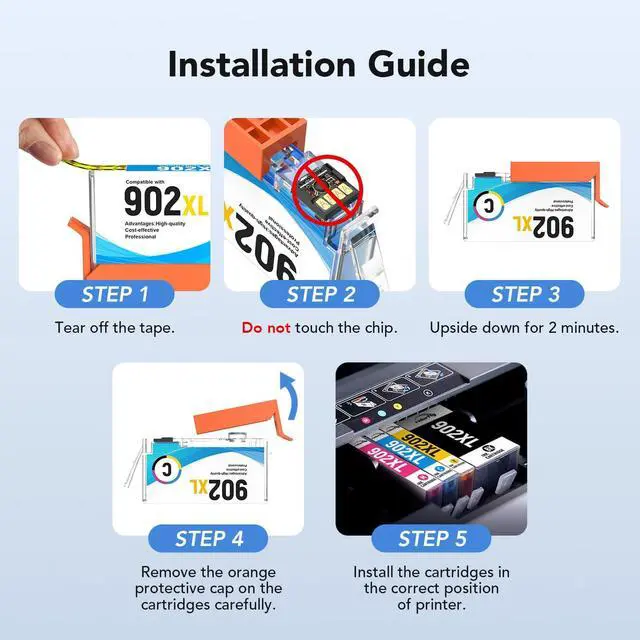 Alt view image 4 of 6 - 902XL Ink Cartridges Combo Pack Compatible Replacement for HP902XL 902 Ink Cartridges to Use with Officejet Pro 6978 Inks Use with OfficejetPro 6968 6970 OfficeJet 6962 6958 (902XLBK, 902C, 902M,902Y)