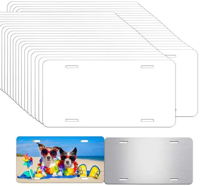 Main image of 100 Pack Sublimation License Plate Blanks - Bulk Aluminum Metal Car Tags | for DIY Heat Transfer Printing Sheet Picture Sublimation Blank 0.025 Thickness 0.65mm (100)