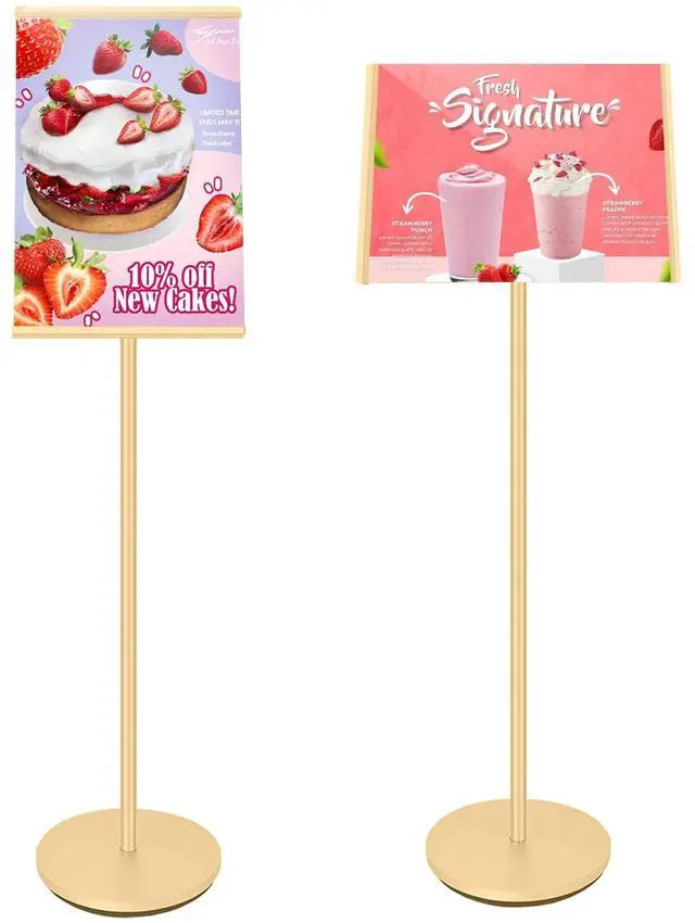 Main image of Floor Sign Stand, Sign Holder Stand 11.8x16.5 inch with Heavy Duty Base, Easy Snap-Frame for Poster Replacement for Retail Stores, Trade Shows, Events and Directing Traffic (Golden, A3)