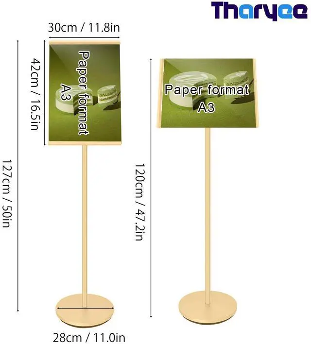 Alt view image 2 of 7 - Floor Sign Stand, Sign Holder Stand 11.8x16.5 inch with Heavy Duty Base, Easy Snap-Frame for Poster Replacement for Retail Stores, Trade Shows, Events and Directing Traffic (Golden, A3)