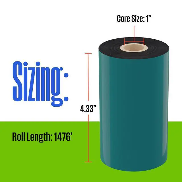 Alt view image 4 of 7 - Thermal Transfer Ribbon, 4.33" x 1476', 1" Core, Compatible with Zebra ZT410, ZT420, ZT610, ZM400, Premium Wax Resin Enhanced Ink Side Out Wax Ribbon for Thermal Printers, Black, 12 Rolls