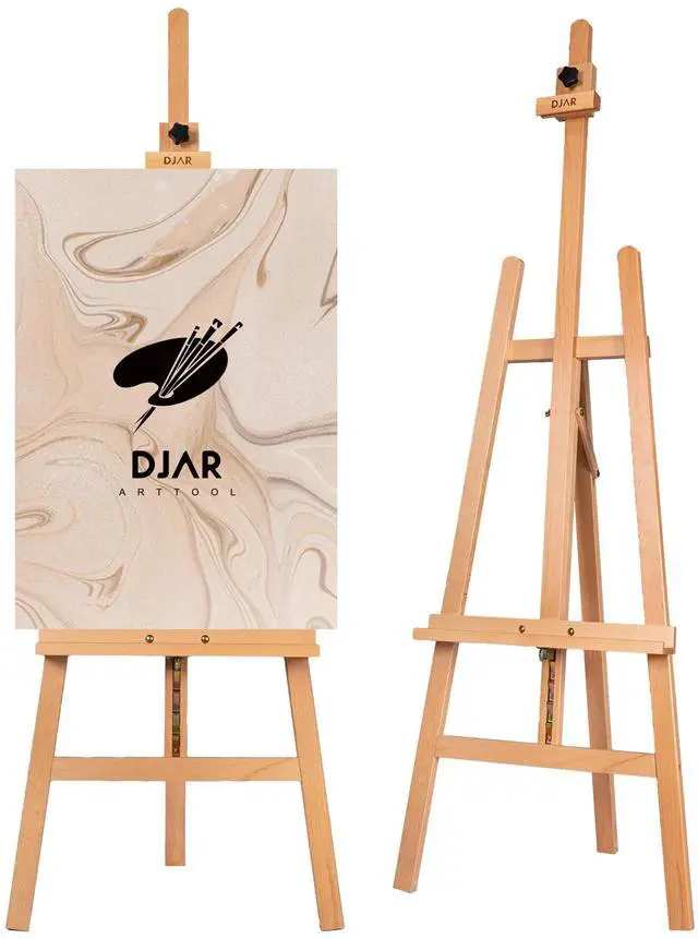 Main image of Adjustable Wooden Painting Art Easel Stand for Artists, Natural | Sturdy Floor Display Stand for Studio Gallery, Holds Canvas up to 43", Solid Beech Wood easel for Students & Beginners