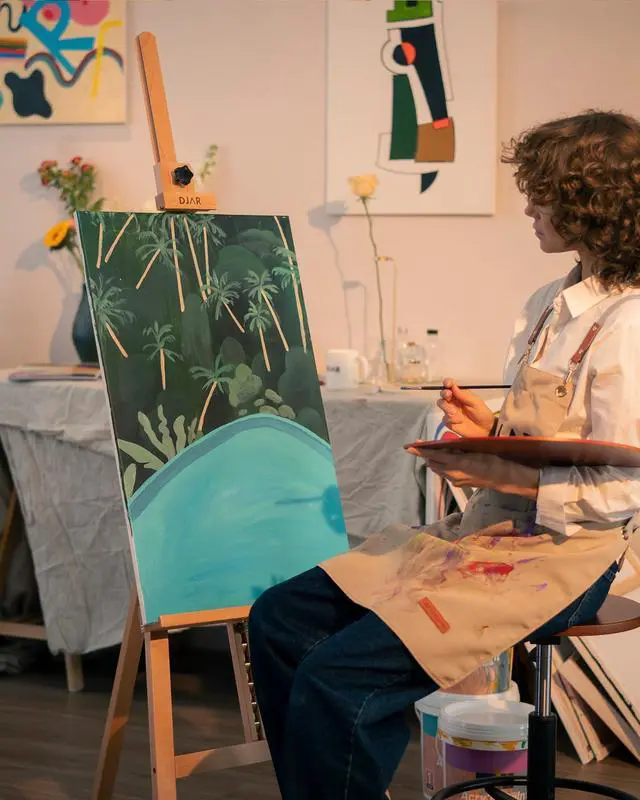 Alt view image 6 of 6 - Adjustable Wooden Painting Art Easel Stand for Artists, Natural | Sturdy Floor Display Stand for Studio Gallery, Holds Canvas up to 43", Solid Beech Wood easel for Students & Beginners