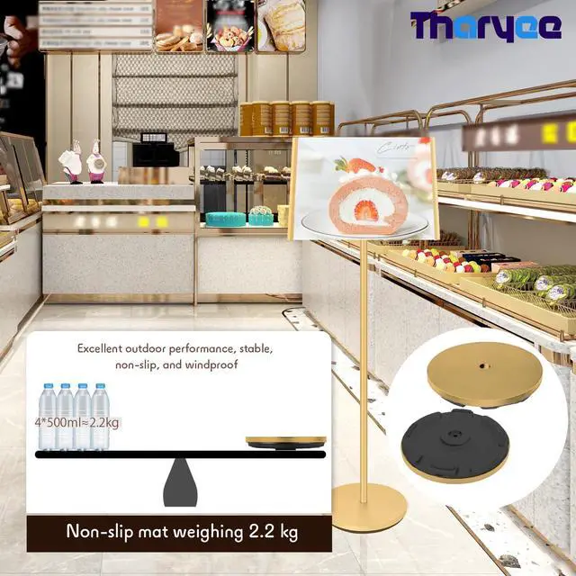 Alt view image 7 of 7 - Floor Sign Stand, Sign Holder Stand 11.8x16.5 inch with Heavy Duty Base, Easy Snap-Frame for Poster Replacement for Retail Stores, Trade Shows, Events and Directing Traffic (Golden, A3)