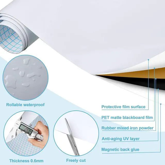 Alt view image 3 of 7 - Dry Erase Whiteboard Sticker Wall Decor Self-Adhesive Whiteboard Contact Paper Magnetic White Board Wall Paper Peel and Stick with 3 Markers and Eraser for Home, Office, Classroom(47 x 106 Inch)