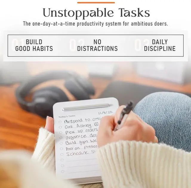 Alt view image 4 of 7 - Unstoppable Tasks 31 Blank Daily To-Do Cards with Aluminum Desk Card Holder, Minimalist Office Productivity To-Do Cards, Modern Desk Gift for Teams, Managers & Students (Silver)