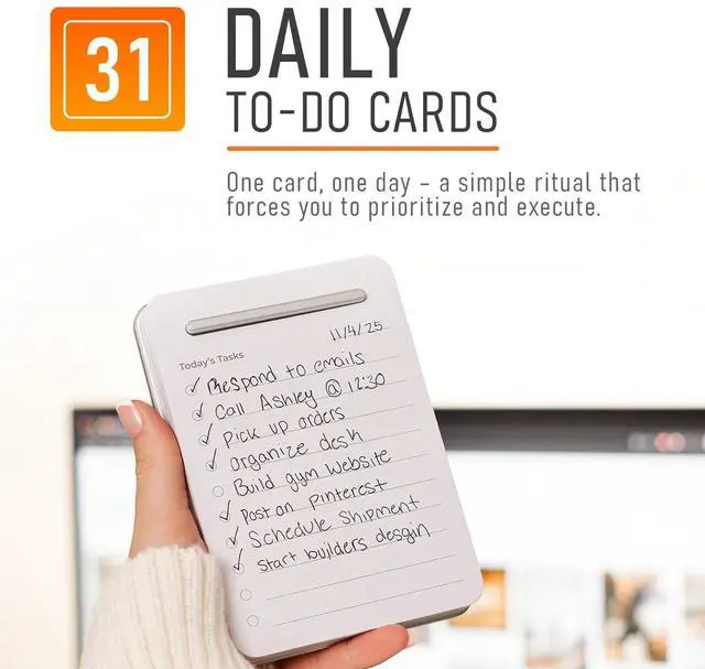 Alt view image 5 of 7 - Unstoppable Tasks 31 Blank Daily To-Do Cards with Aluminum Desk Card Holder, Minimalist Office Productivity To-Do Cards, Modern Desk Gift for Teams, Managers & Students (Silver)