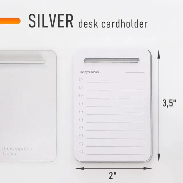 Alt view image 6 of 7 - Unstoppable Tasks 31 Blank Daily To-Do Cards with Aluminum Desk Card Holder, Minimalist Office Productivity To-Do Cards, Modern Desk Gift for Teams, Managers & Students (Silver)