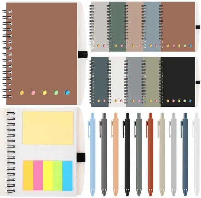 Main image of 50 Sets Lined Spiral Notebooks with Sticky Notes and Bamboo Pens, Back-to-school Gifts for Office Teachers Staff, Boho Notebook with Pen Bulk Gift (Neutral)