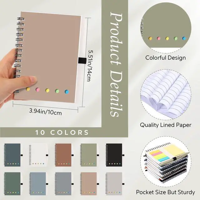 Alt view image 2 of 6 - 50 Sets Lined Spiral Notebooks with Sticky Notes and Bamboo Pens, Back-to-school Gifts for Office Teachers Staff, Boho Notebook with Pen Bulk Gift (Neutral)