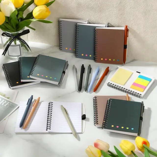 Alt view image 4 of 6 - 50 Sets Lined Spiral Notebooks with Sticky Notes and Bamboo Pens, Back-to-school Gifts for Office Teachers Staff, Boho Notebook with Pen Bulk Gift (Neutral)