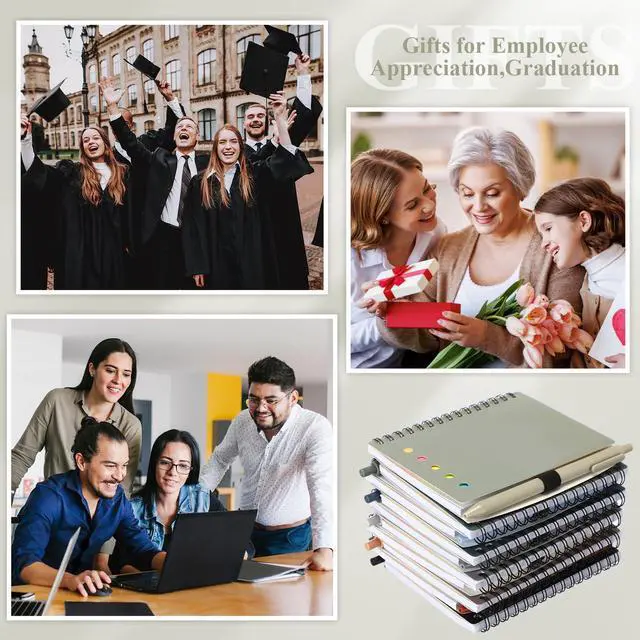 Alt view image 6 of 6 - 50 Sets Lined Spiral Notebooks with Sticky Notes and Bamboo Pens, Back-to-school Gifts for Office Teachers Staff, Boho Notebook with Pen Bulk Gift (Neutral)