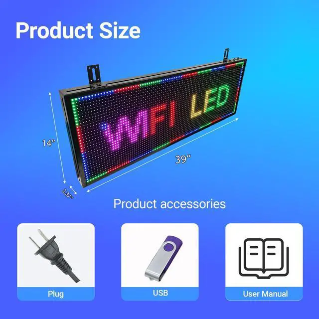 Alt view image 5 of 6 - P10 Programmable Scrolling LED Sign 39"×14",WIFI Control,4000cd/ High Brightness Outdoor IP65 Waterproof Electronic Custom Text Message Board,LED Digital Signage for Business Store Advertising Window